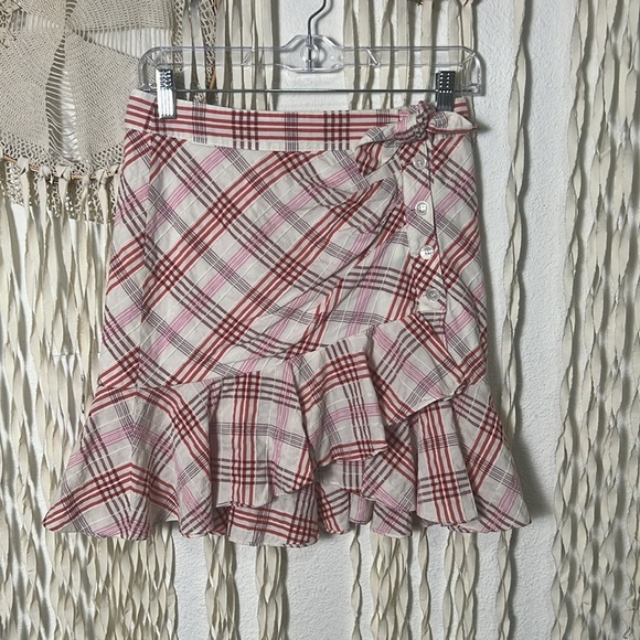 Veronica Beard Kaia Mini Ruffle Skirt in Pink/Red Plaid Size 2 - Picture 1 of 8